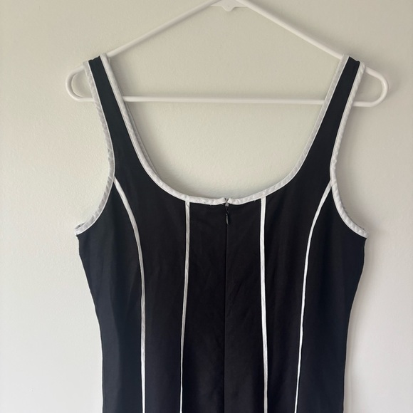 Loft Seamed Linen Blend Midi Dress Black White Preppy Feminine Chic - Picture 7 of 13